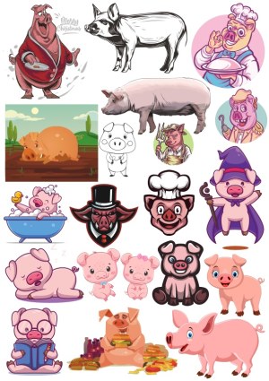 Collection of Cute and Characterful Pig Illustrations and Cartoons Free Vector