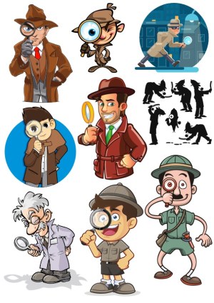 Detectives and Explorers with Magnifying Glasses Vector Collection Free Vector