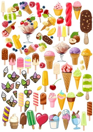 Colorful Variety of Ice Cream and Popsicle Vector Illustrations Free Vector