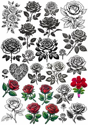 Collection of Detailed Rose Flower Vector Illustrations Free Vector