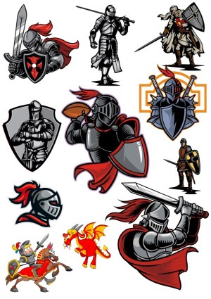 Medieval Knights and Dragon Vector Collection Free Vector