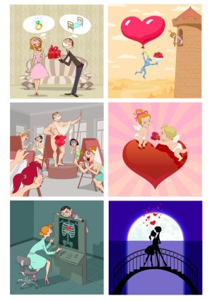 Romantic and Love-Themed Cartoon Illustrations Collection Free Vector