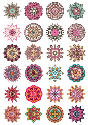 Set of 24 Colorful Hand-Drawn Mandala Vector Designs Free Vector