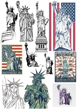 Collection of Statue of Liberty Vector Illustrations and Independence Day Posters Free Vector