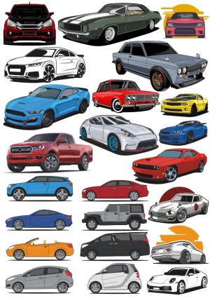 Vector Collection of Diverse Car Models and SUVs Free Vector