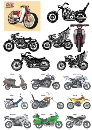 Collection of Various Motorcycle and Scooter Vector Illustrations Free Vector