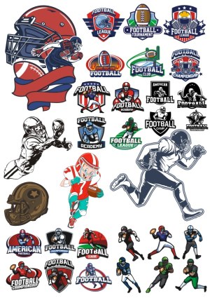 American Football Player Silhouettes, Helmets, and League Emblems Vector Set Free Vector