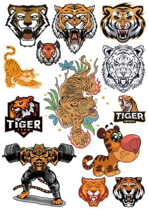 Collection of Tiger Mascots and Logos in Various Styles Free Vector