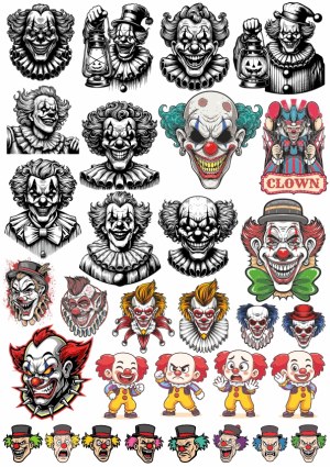 Collection of Scary and Cartoon Clown Vector Illustrations Free Vector