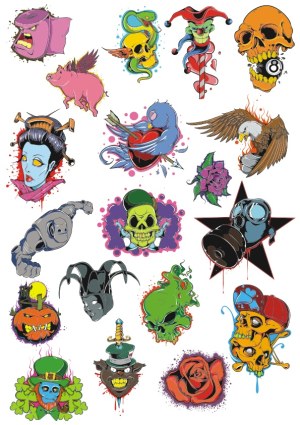 Eclectic Collection of Colorful Tattoo Style Vector Illustrations Free Vector