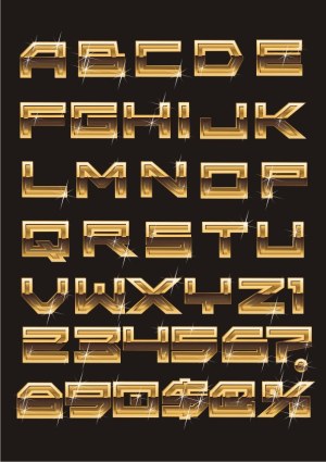 Golden Sparkling 3D Alphabet and Numbers Set Free Vector