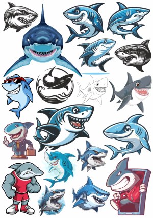 Shark Cartoon and Mascot Vector Collection Free Vector