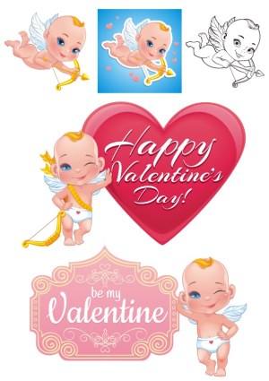 Cute Cupid Baby Valentine Vector Set Free Vector