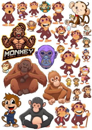 Assorted Cartoon and Realistic Monkey and Ape Vector Illustrations Free Vector