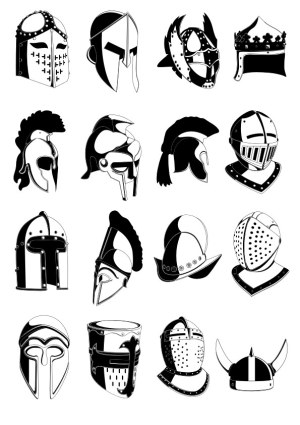 Collection of 16 Historical and Fantasy Helmets Vector Set Free Vector