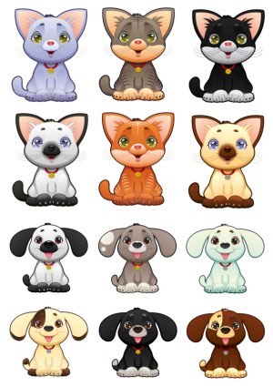 Set of Cute Cartoon Kittens and Puppies Free Vector