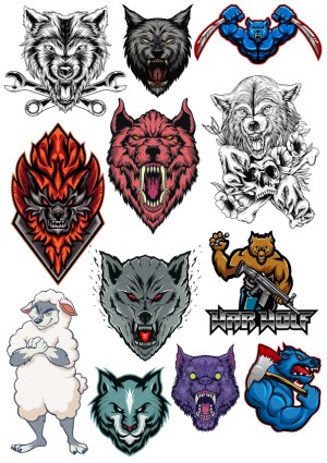 Collection of Fierce and Stylized Wolf and Animal Mascot Vectors Free Vector