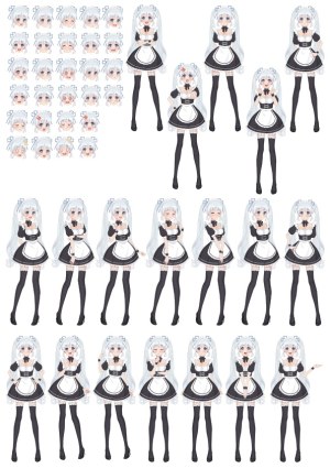 Anime Maid Character with Multiple Facial Expressions and Poses Free Vector