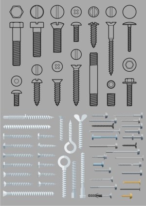 Collection of Various Screws and Bolts Vector Set Free Vector