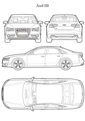 Audi S8 Vector Line Drawing from Multiple Views Free Vector