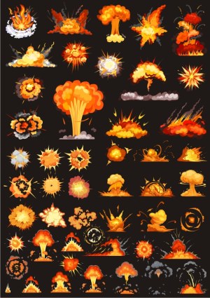 Collection of Cartoon Explosions and Fire Vector Illustrations Free Vector