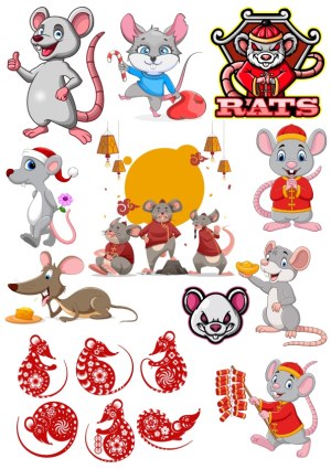Collection of Cartoon and Chinese-Themed Rat and Mouse Vectors Free Vector
