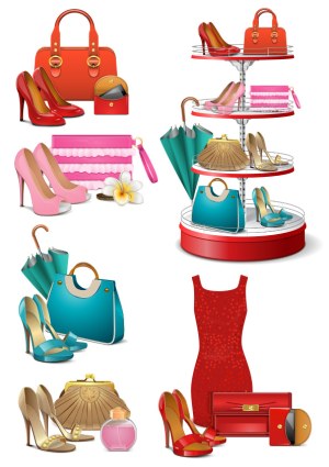 Fashion Accessories and Shoes Collection with Display Stand Free Vector