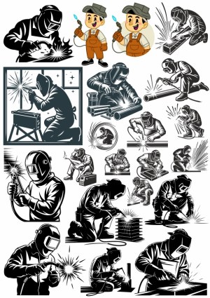 Collection of Welding Worker Vector Illustrations and Icons Free Vector