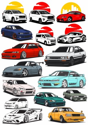 Set of Various Stylized Sports and Classic Cars Vector Illustrations Free Vector