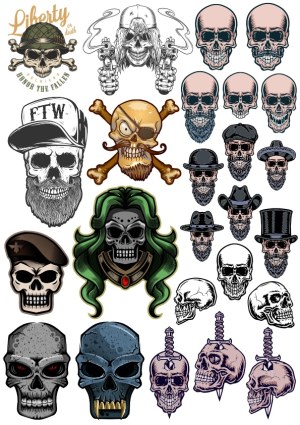 Collection of Detailed Skull and Skeleton Vector Illustrations Free Vector