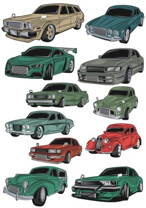 Vector Illustrations of Classic and Modern Cars Free Vector