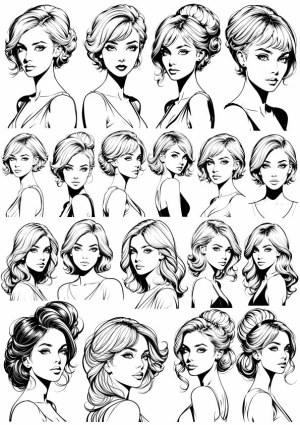 Black and White Vector Portraits of Women with Different Hairstyles Free Vector