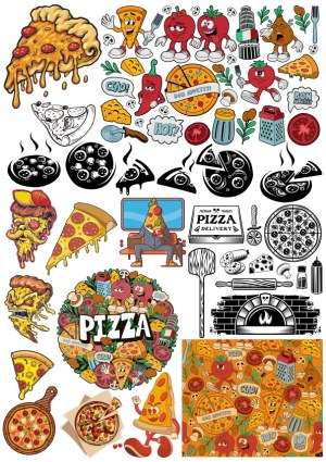 Variety of Fun and Artistic Pizza-Themed Vector Illustrations Free Vector