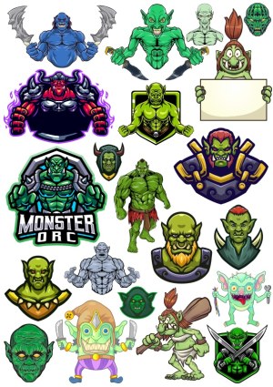 Collection of Colorful Fantasy Orc and Goblin Characters Vector Set Free Vector