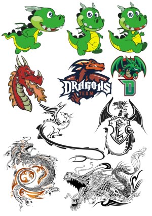 Cartoon and Tribal Dragon Vector Collection Free Vector