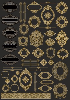 Vintage Gold and Black Ornate Decorative Frames and Borders Set Free Vector