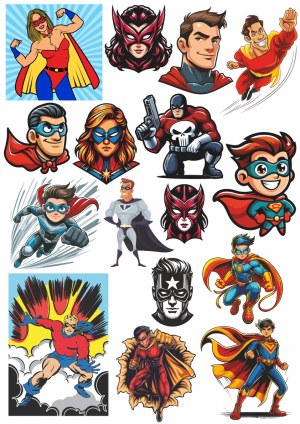 Collection of Colorful Superhero Cartoon Vector Illustrations Free Vector