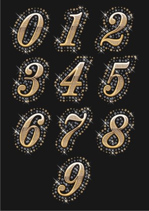 Gold and Diamond Sparkling Number Set 0-9 Free Vector