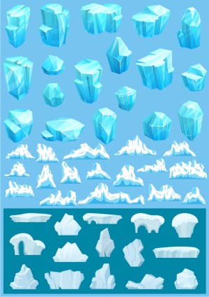 Set of Isolated Ice and Snow Rock Vector Elements Free Vector