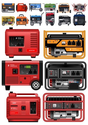 Collection of Detailed Petrol Generator Vector Illustrations Free Vector