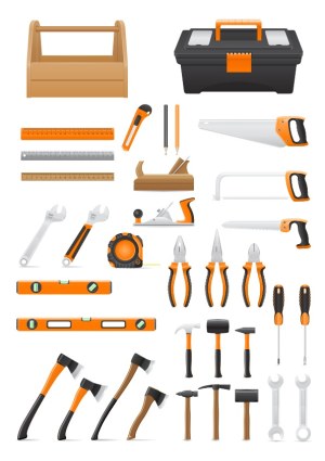 Collection of Hand Tools and Toolboxes with Orange Accents Free Vector