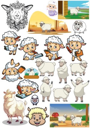 Collection of Cute Sheep and Lamb Cartoon and Vector Illustrations Free Vector
