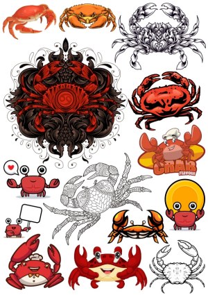 Variety of Crab Vector Illustrations and Cartoons Free Vector