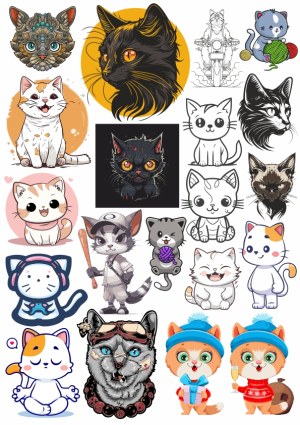 Diverse Collection of Cat Illustrations and Cartoons Free Vector