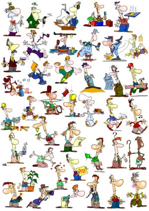 Humorous Cartoon Characters Engaged in Various Activities Free Vector