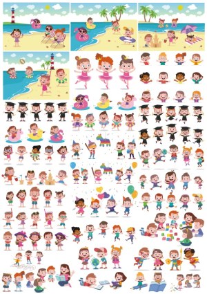 Collection of Kids Activities Vector Illustrations Free Vector