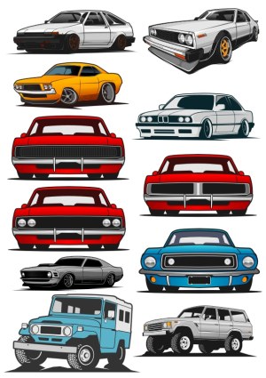 Classic and Off-Road Car Vector Illustrations Free Vector