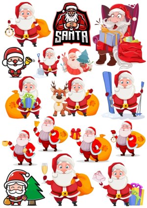Collection of Diverse Santa Claus Cartoon Vectors with Holiday Themes Free Vector