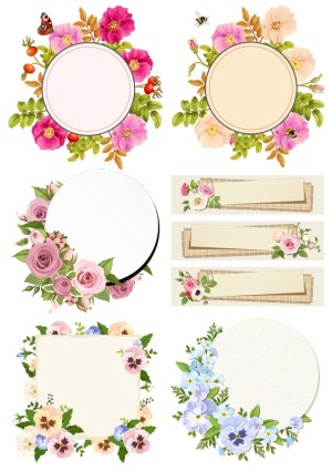 Floral Frame and Banner Vector Pack with Roses, Pansies, and Wildflowers Free Vector