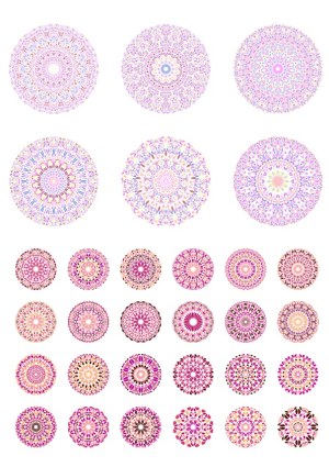 Set of Decorative Circular Mandala Patterns in Pink and Purple Tones Free Vector